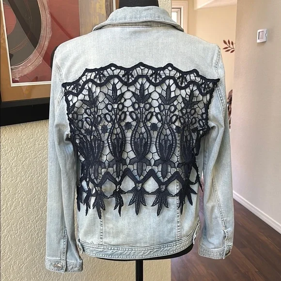 CHICO’S Lace-Back Denim Jacket - Picture 2 of 7